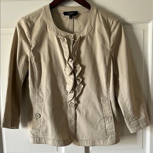Talbots Cream Ruffled Collarless Jacket